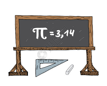 圆周率Pi 符号手画图标 学校黑板矢量插图上的 Grunge书法数学符号 孤立在白地上几何学半径标识比率公式科学大学分数工程方程背景