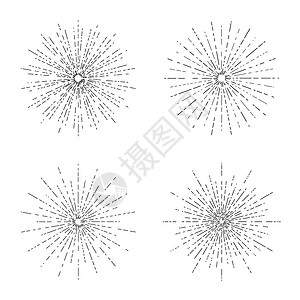 g矢量艺Retro太阳暴发集束 旧光照太阳射线形状收集标志 标签或徽章和打字装饰模板矢量 I 说明 在白色背景中隔离横幅插图圆圈太阳光艺背景