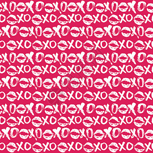 XOXO 笔刷字母符号无缝模式 Grunge 书写拥抱和亲吻法尔斯 互联网短语缩写XOXO符号 白色背景上孤立的矢量插图假期墙纸背景