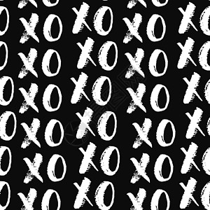 字母矢量图XOXO 毛笔字母标志无缝图案 拥抱和亲吻短语 互联网俚语缩写 XOXO 符号 矢量图打印刻字字体脚本海报横幅服饰绘画插图墙纸背景