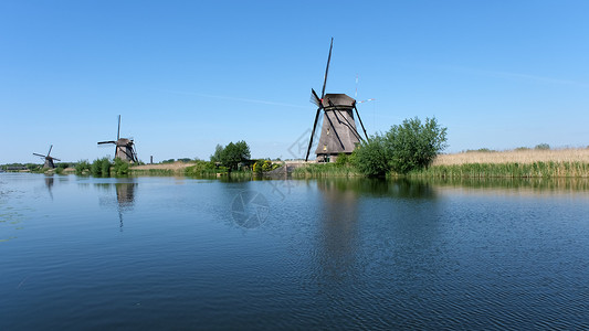 荷兰语著名的荷兰 荷兰或荷兰的Kinderdijk风车和水渠 Unesco世界遗产场址背景