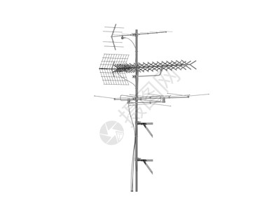 无线电接收的模拟天线接待金属发射机电线火花屋顶桅杆电子产品电视收音机背景图片