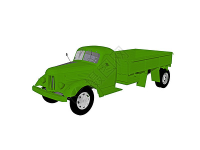 装有装载平台的旧式绿色卡车背景图片