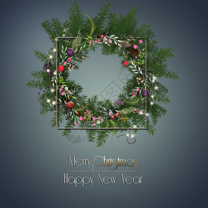绿色花环边框庆祝冬季设计的圣诞花圈背景