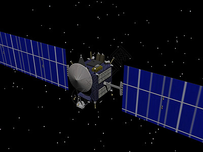 环绕地球的卫星轨道进行观察观测蓝色旅行电视收音机太空科学黄色背景图片