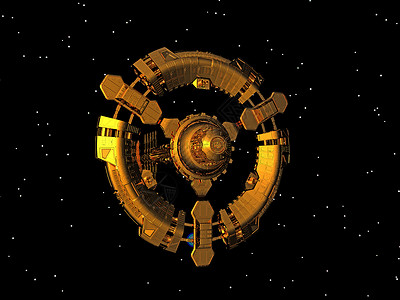 空间中圆环空间站蓝色黄色旅行电视环绕收音机太空卫星科学背景图片