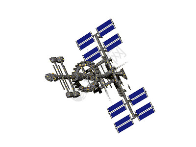 空间中大型空间站悬浮电视太空科学卫星收音机环绕旅行黄色蓝色背景图片