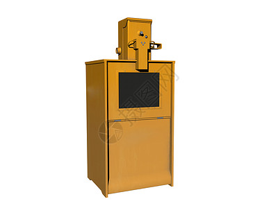 旧旧金属报纸自动售卖机黄色锡盒日报售货机玻璃报纸架窗户背景图片