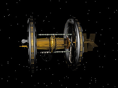 未来派空间站在太空中盘旋太空卫星收音机蓝色旅行科学黄色实验室天空空间背景图片