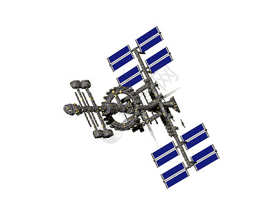 空间中大型空间站悬浮太空黄色旅行收音机电视蓝色卫星环绕科学背景图片