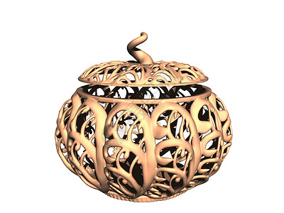 南瓜形花丝碗带盖棕色菜肴盒子金属陶瓷血管背景图片