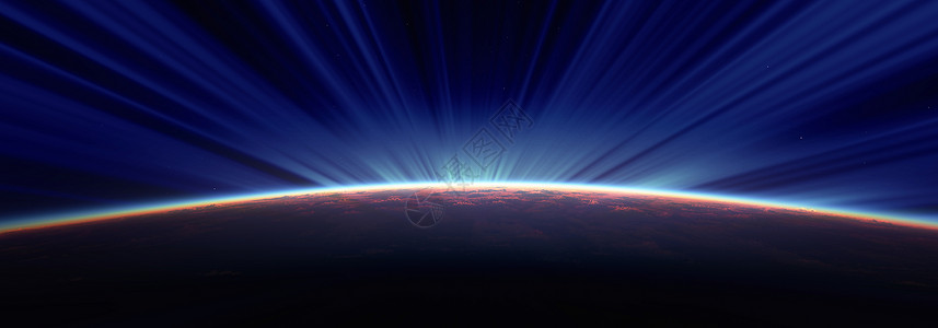 地球边缘从太空极光3d渲染的日出世界星系科学气氛极光边缘阳光渲染地理天文学背景