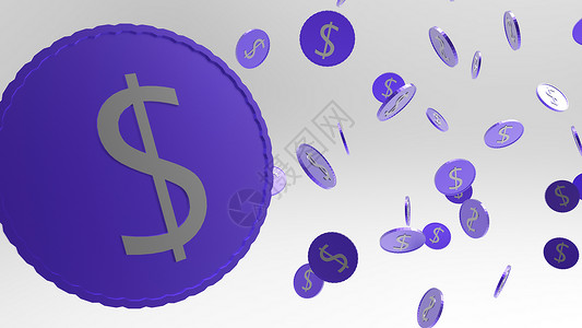紫色矢量图浅灰色背景上的硬币紫金美元符号雨 无缝钢金属美元硬币图案 现实的矢量图 3d 渲染隔离的钱下降 金融业务银行投资银行业经济运气现背景