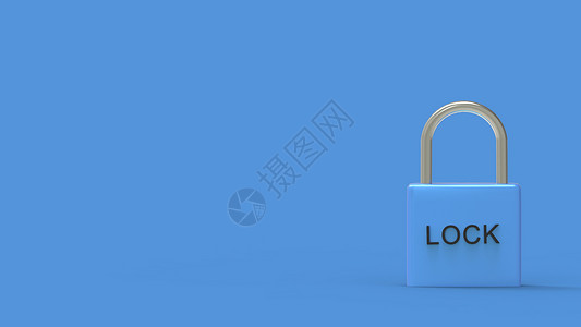 挂锁蓝色挂锁 蓝色背景上的金属上带有“锁”字样 在线安全 安全的个人在线隐私安全 3d 渲染孤立插图 高清背景图片