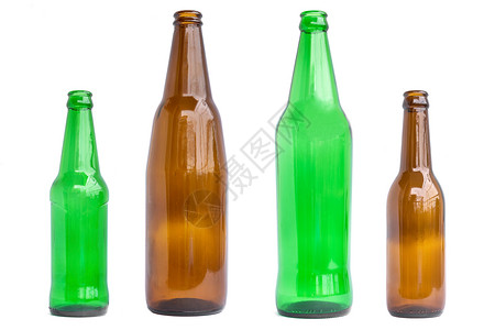 绿色玻璃瓶一组玻璃瓶在白色背景上被隔开背景