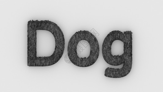 字母和狗狗白色背景上的 3d 字灰色 呈现毛茸茸的字母 头发 宠物毛皮 宠物店 宠物屋 宠物护理标志设计模板 兽医诊所和动物收容所无家可背景
