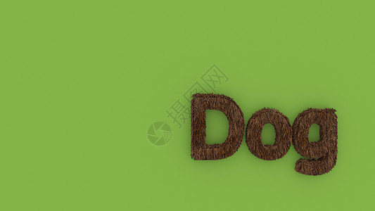 小奶狗字体狗-绿色背景上的 3d 棕色字 呈现毛茸茸的字母 宠物毛皮 宠物店 宠物屋 宠物护理标志设计模板 兽医诊所和动物收容所无家可归的背景
