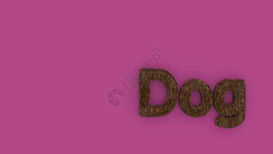 小奶狗字体狗-粉红色背景上的 3d 字棕色 呈现毛茸茸的字母 宠物毛皮 宠物店 宠物屋 宠物护理标志设计模板 兽医诊所和动物收容所无家可归背景