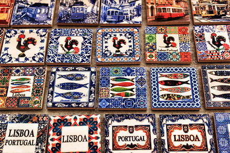 全瓷冠模仿葡萄牙瓷砖的冰箱纪念品磁铁几何制品古董风格传统手绘创造力陶瓷工艺形状背景