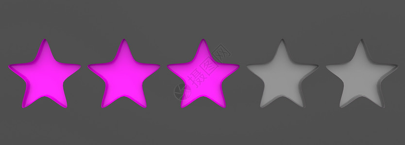 三个颜色光3d 彩色背景上的三个紫色星 黄金之星的渲染和插图以供高级审查质量奢华白色商业金子横幅辉光优胜者艺术班级背景