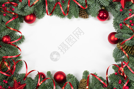 白色装饰框架圣诞花和白色的装饰风格边界框架卡片广告丝带假期松树作品横幅背景