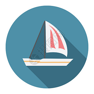 帆船平面素材使用长阴影 孤立的帆船标志物现代矢量插图 用于背景