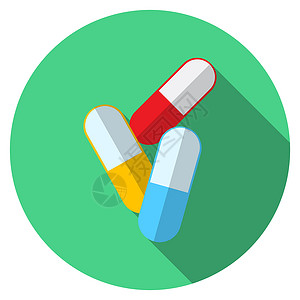 药丸线性图标使用长阴影 孤立的医学药丸图标 用现代病媒图解显示处方药物药品插图药片网络制药医院疼痛帮助背景