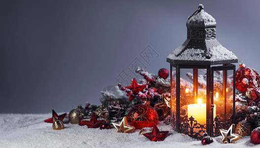 圣诞红色雪花小灯笼庆祝小玩意儿高清图片