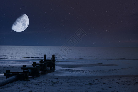 月光码头黄昏颜色高清图片