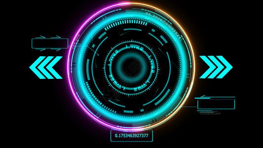 蓝色霓虹灯边框未来科技数字全息元素激光发光效果箭头粉色橙色激光两个标注边框与数字蓝色吨背景