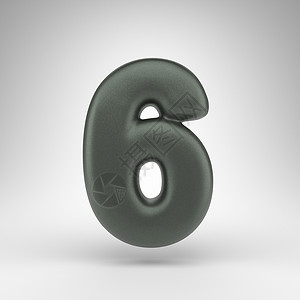 白色背景上的数字 6 具有磨砂质感的阳极氧化绿色 3D 数字背景图片