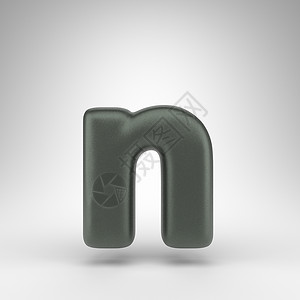 白色背景上的小写字母 N 具有磨砂质感的阳极氧化绿色 3D 字母背景图片