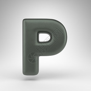 白色背景上的大写字母 P 具有磨砂质感的阳极氧化绿色 3D 字母背景图片