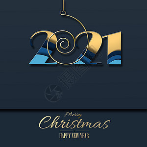 2021 年新年假期汽车贺卡艺术金子明信片传单蓝色小册子颜色庆典活动背景图片