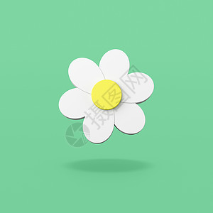绿色背景上的雏菊花形状卡通片插图广场阴影白色漫画黄色蓝绿背景图片