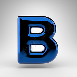 白色背景上的字母 B 大写 具有光滑表面的蓝色铬 3D 字母背景图片