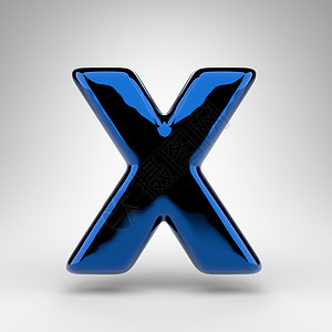 白色背景上的字母 X 大写 具有光滑表面的蓝色铬 3D 字母背景图片