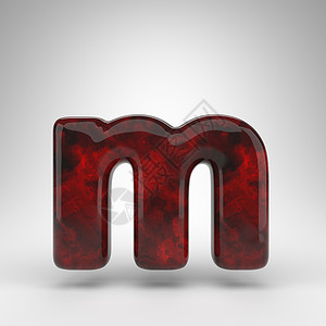 白色背景上的字母 M 小写 具有光滑表面的红色琥珀色 3D 字母背景图片