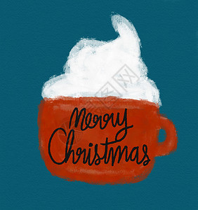 圣诞快乐咖啡杯水彩画它制作图案背景图片