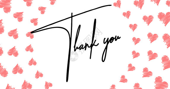 感谢卡 的手写字体 带有感谢词的心形框架优雅的感谢车脚本横幅乐趣绘画白色笔记艺术花饰签名问候语背景图片