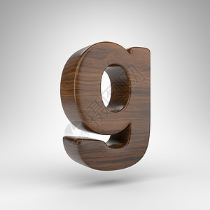 白色背景上的字母 G 小写 具有棕色木质纹理的深色橡木 3D 字母背景图片