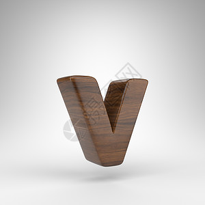白色背景上的字母 V 小写 具有棕色木质纹理的深色橡木 3D 字母背景图片