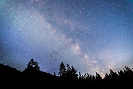 暗夜的银河系 明亮的乳色 树木的光影星星恒星流星天文学定位星光摄影出口夜景照片背景图片
