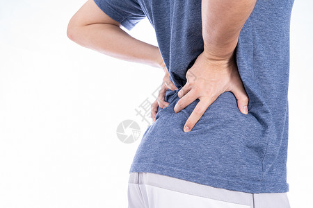 患有腰部和背部疼痛的人与世隔绝的白种背景 保健和医疗概念身体治疗痛风腰椎风湿脊柱韧带背痛药品成人背景图片