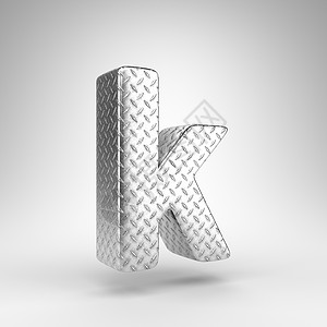 方格字体白色背景上的小写字母 K 具有方格板纹理的铝 3D 字母背景