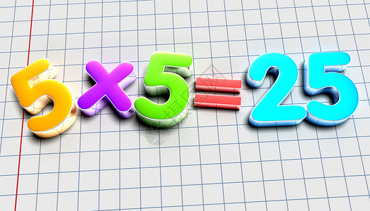 可数的5x5 3D插图放在表格纸上 学习测验背景