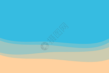 海浪状剪纸边框具有剪纸风格夏季背景的蓝色沙滩和大海横幅海洋折纸插图艺术旅行海滨波浪海报墙纸背景
