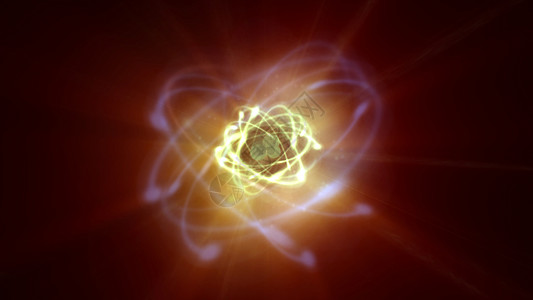 粒子圆圈空间中的原子轨道光环形蓝色耀斑化学动画片化学品物理力量运动活力背景