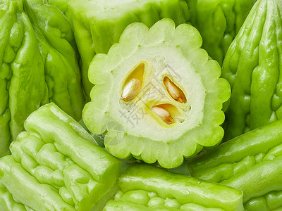 中国苦瓜绿色成熟背景 甜瓜水果或粗皮蔬菜的特质素材结装品味背景图片