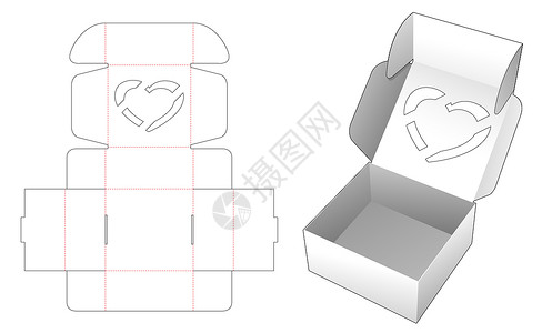 打开心窗带心窗顶部翻转模切模板的情人节折叠盒背景